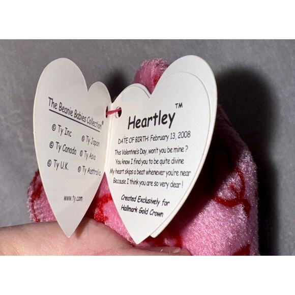 Ty Beanie Babies Hallmark Heartley Valentine's Day Bear Hearts Stuffed Plush - Picture 10 of 12